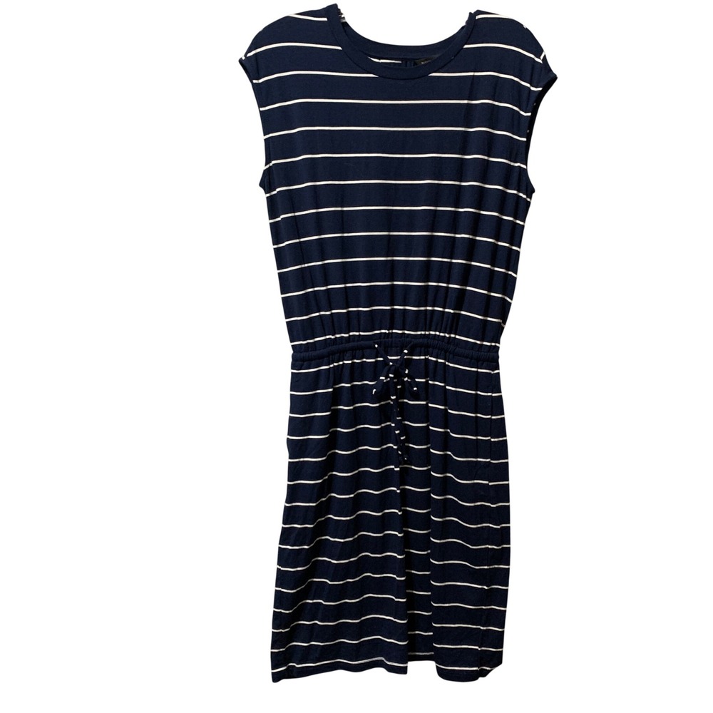 Banana Republic Womens XS Navy White Striped Knit Dress Keyhole Back Sleeveless